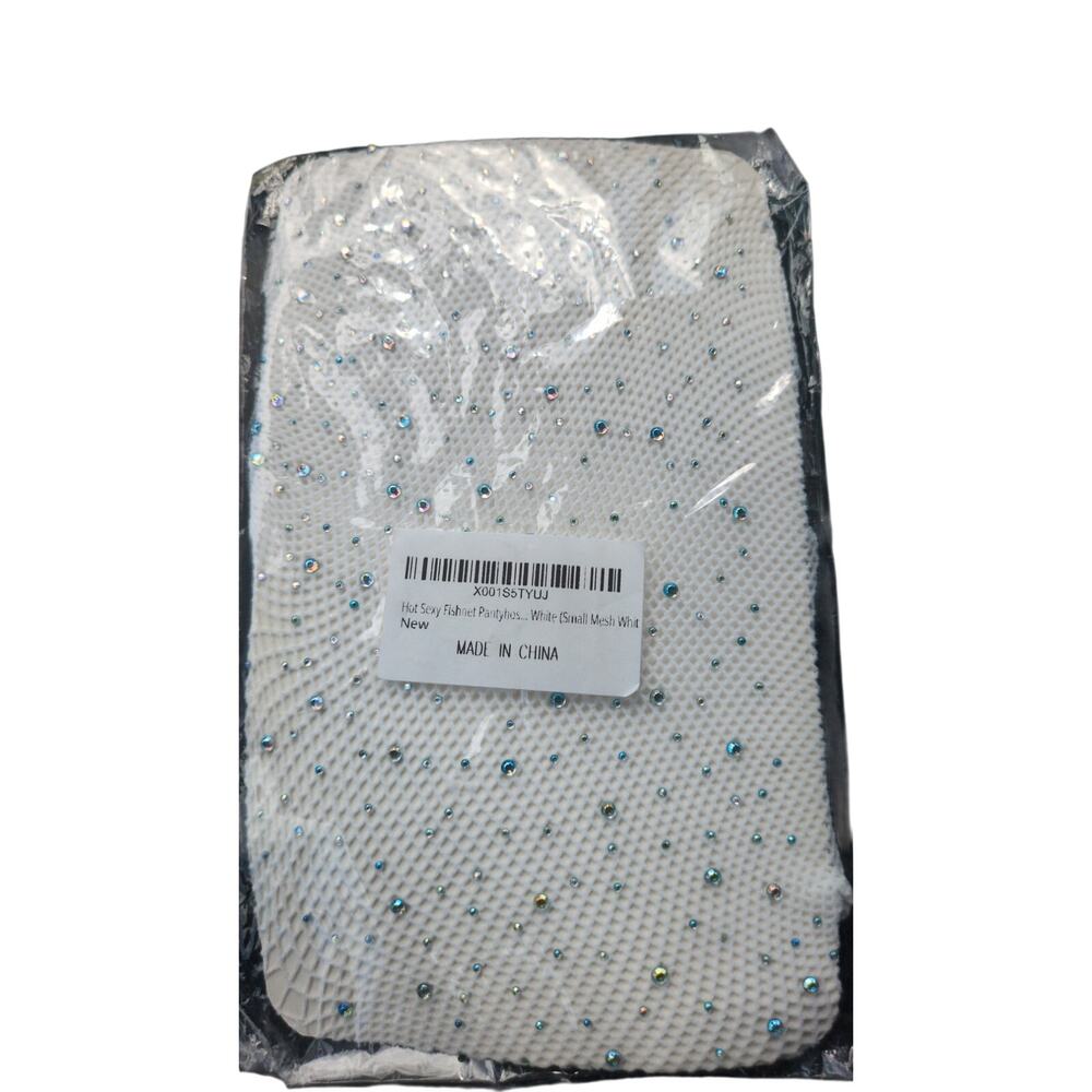 NWT White Fishnet Gemstone Pantyhose Size Small